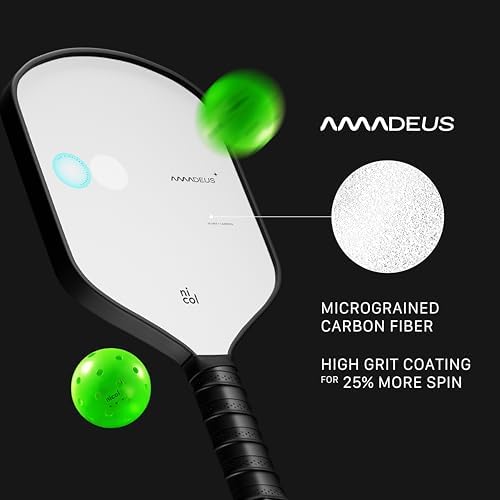Nicol Amadeus 16MM Pickleball Paddle - Precision Carbon Fiber for More Spin & Control | Lightweight Racket | High-Perfor