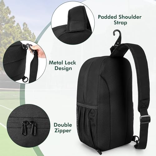 Pickleball Sling Bag for 4 Paddles, Pickleball Crossbody Backpack with Multiple Pockets and Hanging Fence Hook for Men a