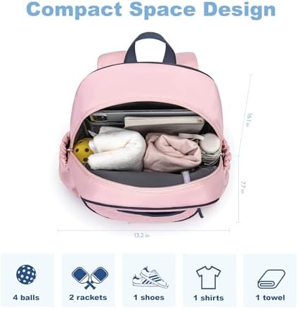 Quilted Pickleball Backpack Women Men Fits 2 to 4 Paddles WaterproofPocket Shoe Compartment