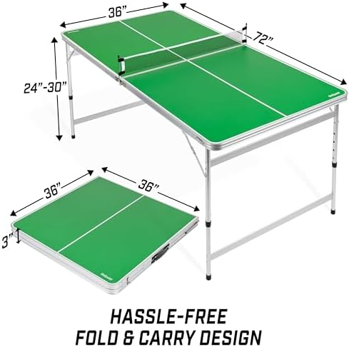 GoSports Mid-Size Table Tennis Table Set for Home & Gym - Green or Blue - 6 x 3 ft - Adjustable Height | GoSports Green