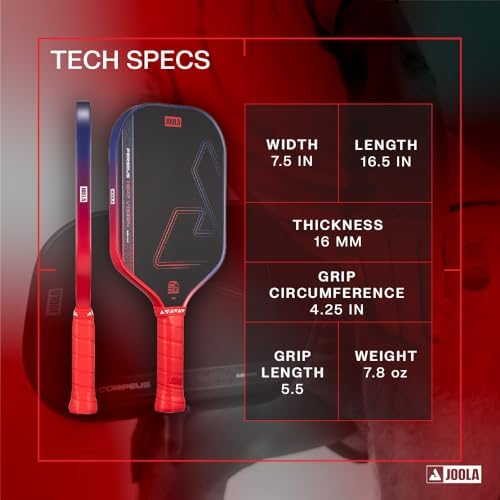 JOOLA Vision Textured Carbon Grip Pickleball Paddle for Maximum Spin and Control - Polypropylene Honeycomb Core 16mm JOO