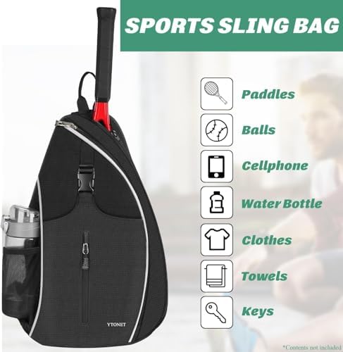 Ytonet Water Resistant Tennis Sling Backpack Crossbody for Men Women | Ytonet Men Women Pickleball Badminton Rackets Co