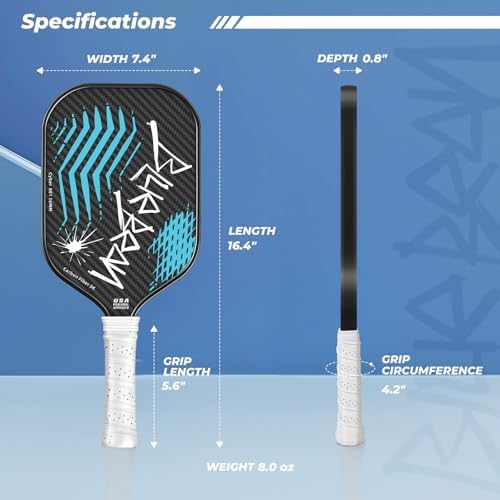Professional Carbon Fiber Pickleball Paddle - USAPA Approved for Higher Spin & Grit, BlueBean | USAPA Approved Carbon F