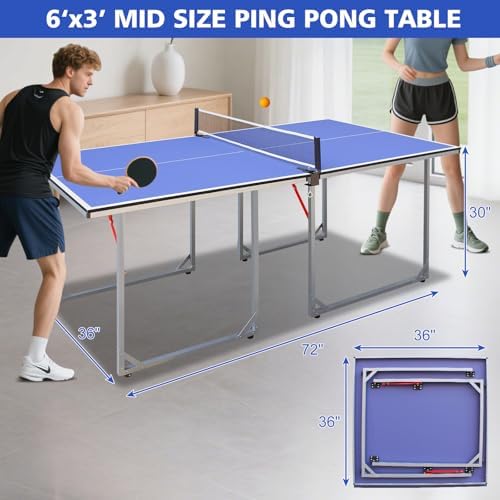 Table Tennis Table Foldable MDF Multi-Use, |5FT/6FT/9FT for Kid Teenager Adult