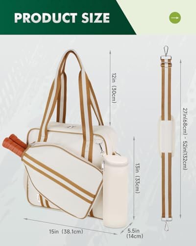 Pickleball Tote Bag for Women Men + Adjustable Shoulder Strap + Fence Hook