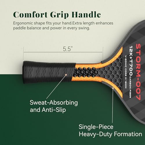 Pickleball Paddle T700 Raw Carbon Fiber Surface 16mm STR-Core Power Polymer Core Premium Pickle Ball Racket USAPA Approv