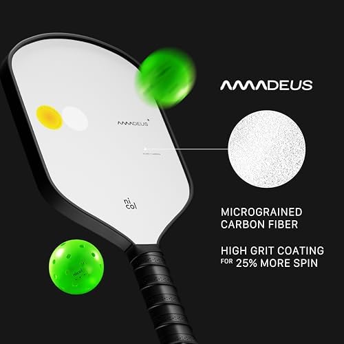 Nicol Amadeus 16MM Pickleball Paddle - Precision Carbon Fiber for More Spin & Control | Lightweight Racket | High-Perfor