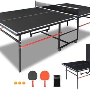 Professional Table Tennis Table, Foldable Ping Pong Game Set for Indoor, 8FT 9FT Single Player Playback Mode