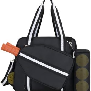 Pickleball Tote Bag for Women & Men with Paddle Cover Pocket External Ball Bag and Adjustable Shoulder Strap Fence Hook