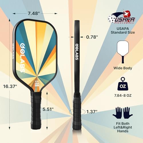 GOLABS PB1 Pickleball Paddles Set of 2 Durable Fiberglass Surface USAPA Approved 8oz Lightweight Comfort Anti-Slip Elong