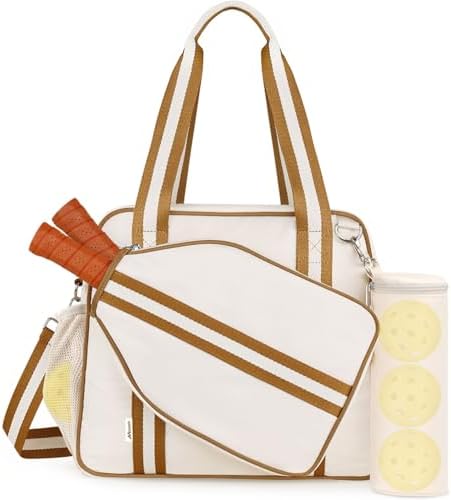 Pickleball Tote Bag for Women Men + Adjustable Shoulder Strap + Fence Hook