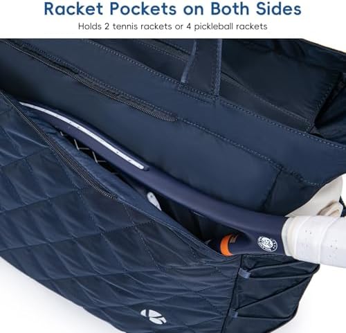 Pickleball Tote Bag for Men and Women - Extra-Large Quilted Tennis Tote with Shoe Compartment, Water-Resistant & Lightwe