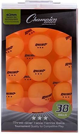 Champion Sports 3 Star Table Tennis Ball Pack - Tournament Size Orange Ping Pong Balls, 38 Set | CTTA and ITTA Approved