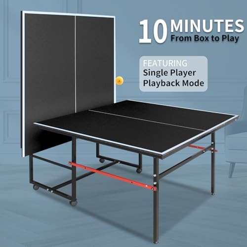Professional Table Tennis Table, Foldable Ping Pong Game Set for Indoor, 8FT 9FT Single Player Playback Mode