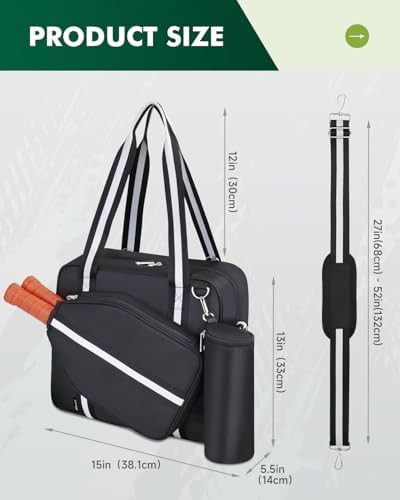 Pickleball Tote Bag for Women & Men with Paddle Cover Pocket External Ball Bag and Adjustable Shoulder Strap Fence Hook