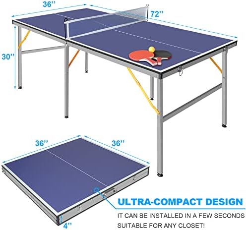 Portable Ping Pong Table Game Set - 6X3ft Folding Table Tennis Table for Adults/Teens, Indoor Outdoor - 2 Table Tennis P