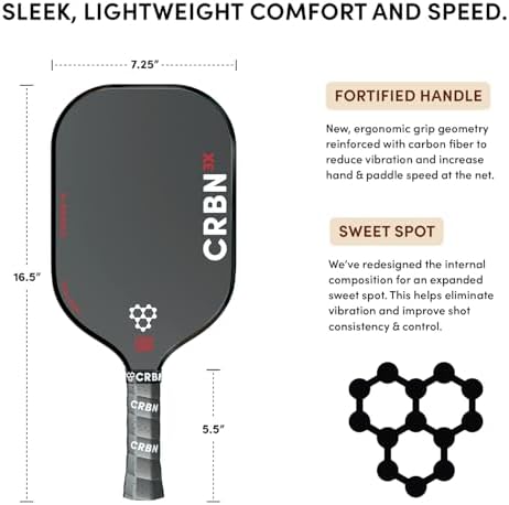 CRBN Pickleball X Series Power Paddle - Carbon Fiber Pickaxe for Enhanced Performance