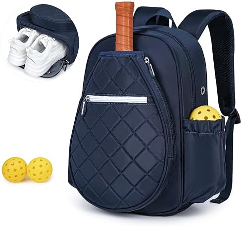 Quilted Pickleball Backpack Women Men Fits 2 to 4 Paddles WaterproofPocket Shoe Compartment