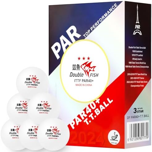 DOUBLE FISH High Performance 3-Star Table Tennis Balls - White 40+ ABS - Ultimate Durability for 2024 Games - 6 Pack D