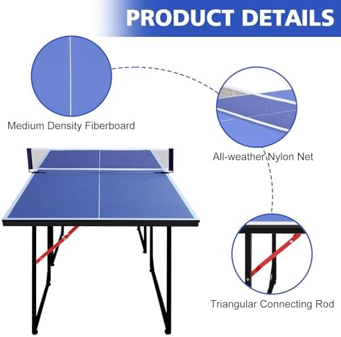 Table Tennis Table Foldable MDF Multi-Use, |5FT/6FT/9FT for Kid Teenager Adult