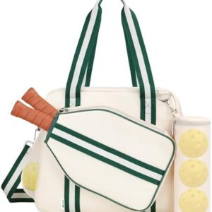 Pickleball Tote Bag for Women Men + Adjustable Shoulder Strap + Fence Hook