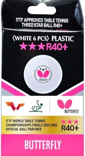 Butterfly R40+ 40mm White ITTF Certified Table Tennis Ball - For Professionals - 3 Pack Butterfly R40+ 40mm White ITTF