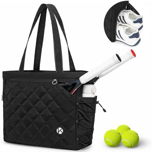 Pickleball Tote Bag for Men and Women - Extra-Large Quilted Tennis Tote with Shoe Compartment, Water-Resistant & Lightwe