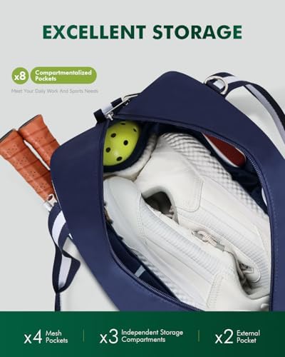 Pickleball Tote Bag for Women & Men with Paddle Cover Pocket External Ball Bag and Adjustable Shoulder Strap Fence Hook