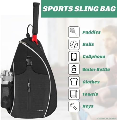 Ytonet Water Resistant Tennis Sling Backpack Crossbody for Men Women | Ytonet Men Women Pickleball Badminton Rackets Co