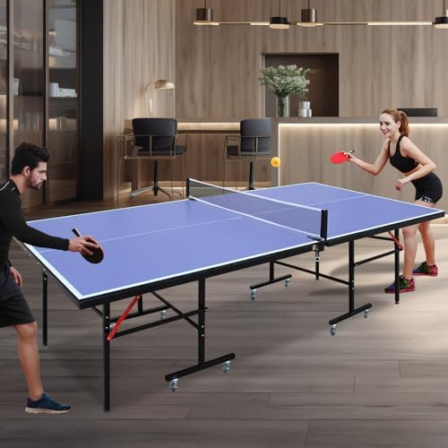 Professional Table Tennis Table, Foldable Ping Pong Game Set for Indoor, 8FT 9FT Single Player Playback Mode
