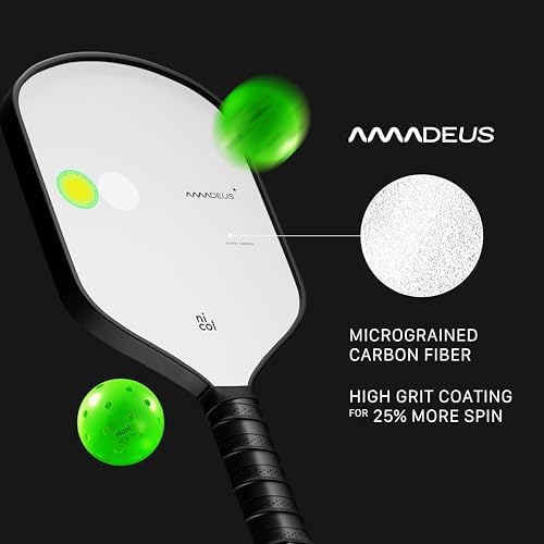 Nicol Amadeus 16MM Pickleball Paddle - Precision Carbon Fiber for More Spin & Control | Lightweight Racket | High-Perfor
