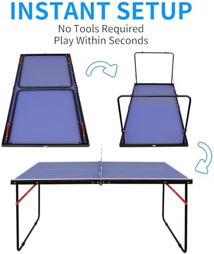 Table Tennis Table Foldable MDF Multi-Use, |5FT/6FT/9FT for Kid Teenager Adult