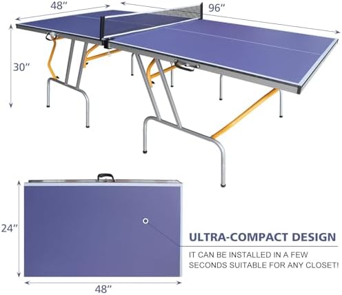 Professional Table Tennis Table, Foldable Ping Pong Game Set for Indoor, 8FT 9FT Single Player Playback Mode