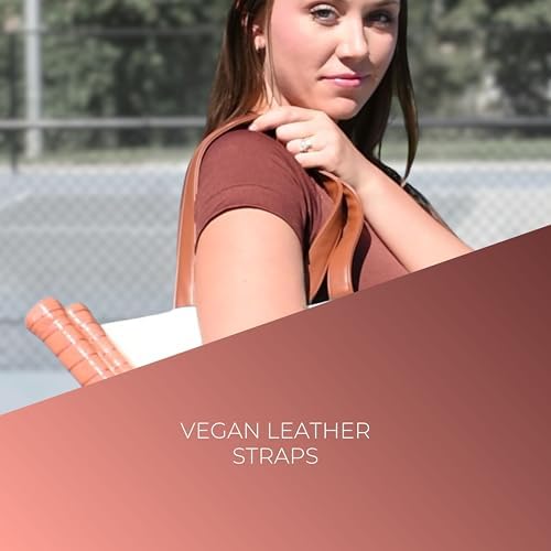Designer Pickleball Bags for Women | Canvas & Vegan Leather Pickle Ball Tote Bag with Cover Pockets for 4 Paddles | 15"x