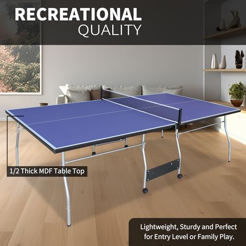 Professional Foldable Table Tennis Table for Indoor Play | 8FT 9FT Single Player Table Tennis Setup with Net and Posts