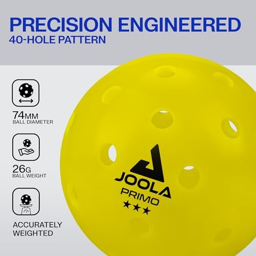 JOOLA Primo Pickleball Balls - Official Size and USAPA Approved for Tournament Players - Indoor and Outdoor - 40 Hole De