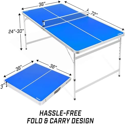 GoSports Mid-Size Table Tennis Table Set for Home & Gym - Green or Blue - 6 x 3 ft - Adjustable Height | GoSports Green