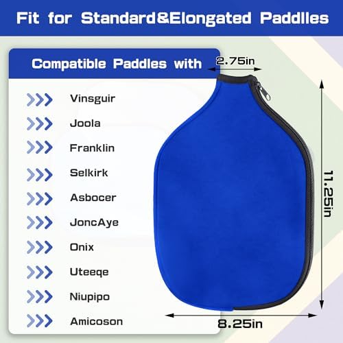 Durable Neoprene Pickleball Paddle Covers, 8.26 x 11.8 Inch Zippered Storage Bag for Pickleball Players