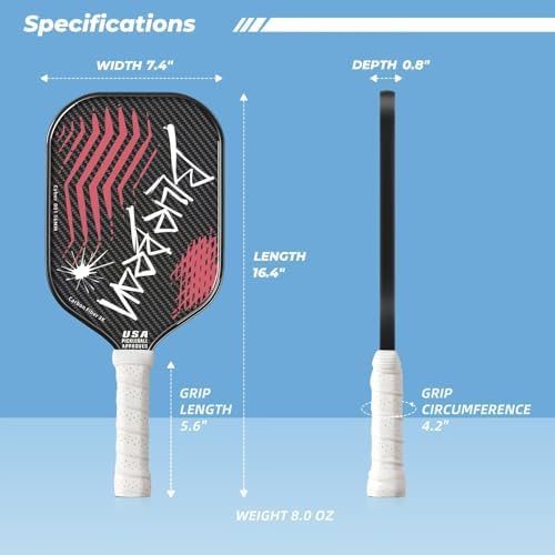 Professional Carbon Fiber Pickleball Paddle - USAPA Approved for Higher Spin & Grit, BlueBean | USAPA Approved Carbon F
