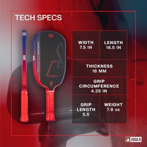 JOOLA Vision Textured Carbon Grip Pickleball Paddle for Maximum Spin and Control - Polypropylene Honeycomb Core 16mm JOO