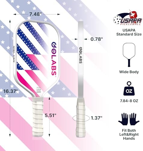 GOLABS PB1 Pickleball Paddles Set of 2 Durable Fiberglass Surface USAPA Approved 8oz Lightweight Comfort Anti-Slip Elong
