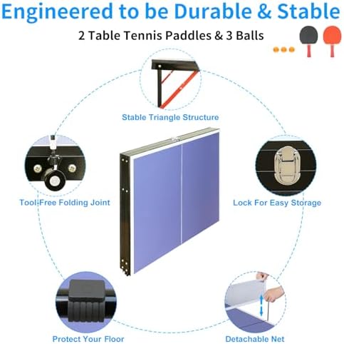 Table Tennis Table Foldable MDF Multi-Use, |5FT/6FT/9FT for Kid Teenager Adult
