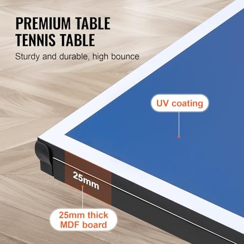 VEVOR Professional Table Tennis Table for Indoor Use, Portable and Foldable with Quick Clamp Net and Lockable Wheels VEV