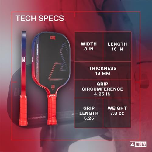 JOOLA Vision Textured Carbon Grip Pickleball Paddle for Maximum Spin and Control - Polypropylene Honeycomb Core 16mm JOO