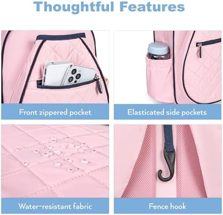 Quilted Pickleball Backpack Women Men Fits 2 to 4 Paddles WaterproofPocket Shoe Compartment