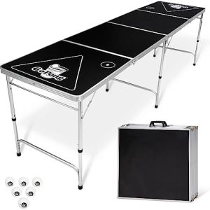GoPong 8 Foot Portable Beer Pong Tables for Tailgate Parties and Barbecue BBQ (Black, Football, American Flag, or Custom