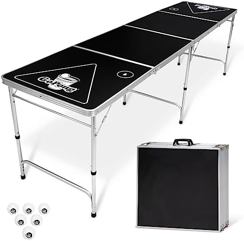 GoPong 8 Foot Portable Beer Pong Tables for Tailgate Parties and Barbecue BBQ (Black, Football, American Flag, or Custom