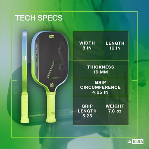JOOLA Vision Textured Carbon Grip Pickleball Paddle for Maximum Spin and Control - Polypropylene Honeycomb Core 16mm JOO