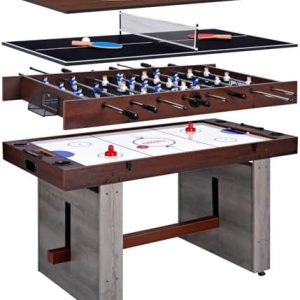 4-in-1 Combo Game Table - Multi-Game Table with Foosball, Electric Air Hockey (Powerful 700mA Motor), Ping Pong & Poker