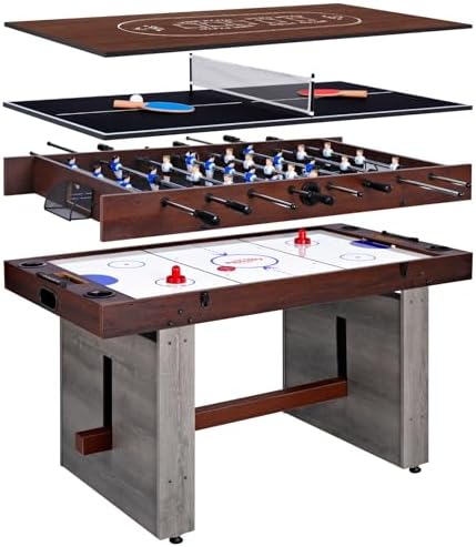 4-in-1 Combo Game Table - Multi-Game Table with Foosball, Electric Air Hockey (Powerful 700mA Motor), Ping Pong & Poker